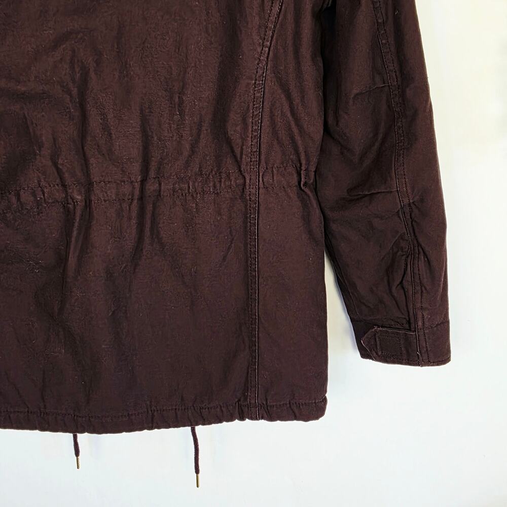 H&M Utility Coat Jacket Size 0 Burgundy Removeable Faux Fur Trim Anorak Military - Picture 8 of 12